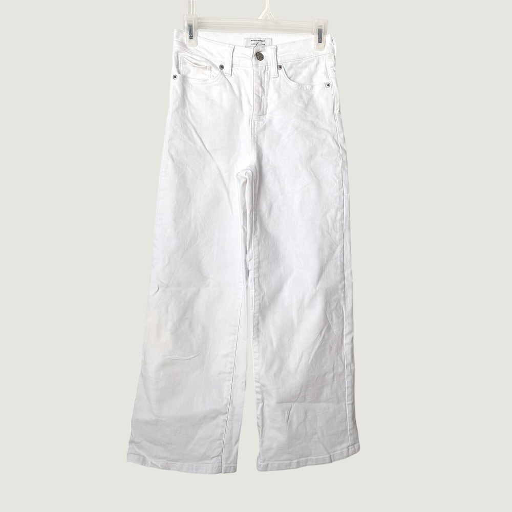 Banana Republic Wide Leg High Rise Jeans White Denim Crisp Casual 25/0 Petite